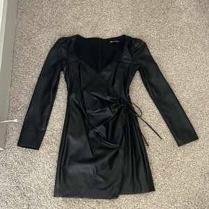 ZARA faux leather wrap dress